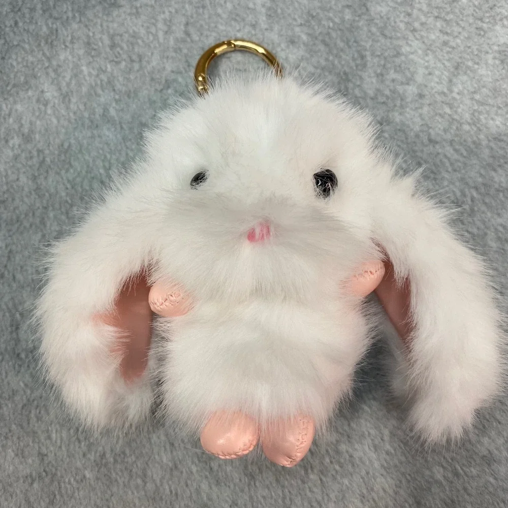 Easter Bunny Rabbit Keychain Women White‎ Faux Fur Bag Charm Kawaii Cute New